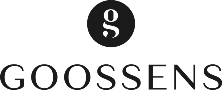 Logo van Goossens, met een stijlvolle zwarte cirkel waarin een witte letter 'g' staat, en de merknaam 'GOOSSENS' in elegante, hoofdlettertypografie eronder.