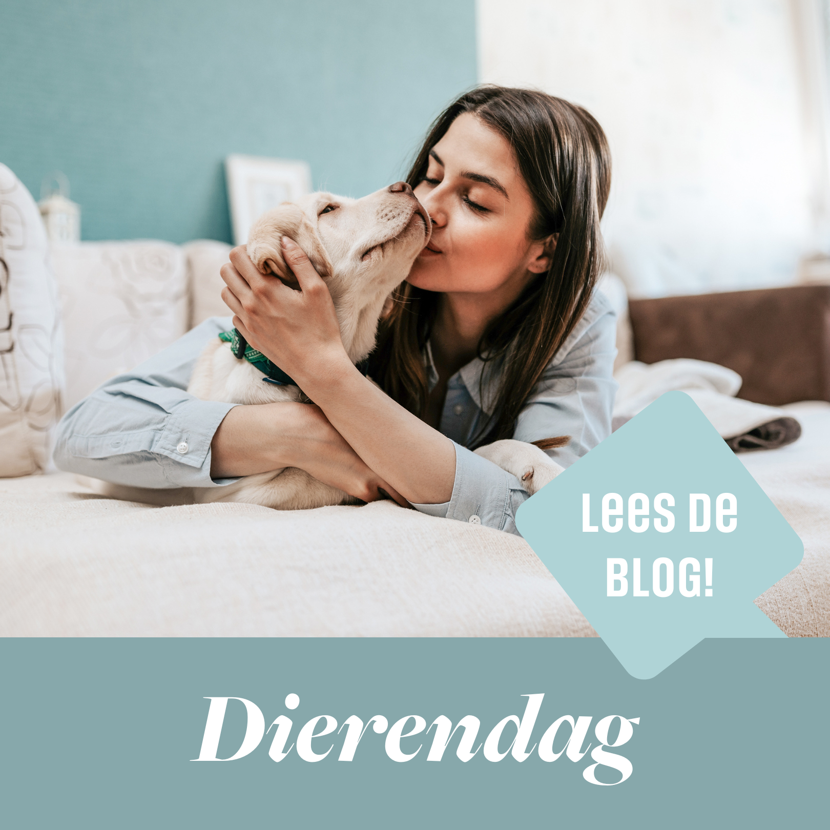 Een vrouw die haar huisdier knuffelt op dierendag